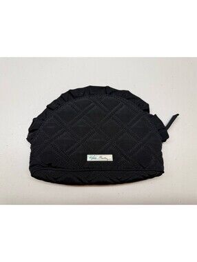 Vera Bradley Black Quilted Cosmetic Bag Ruffle Trim Zip Top Washable Print Liner